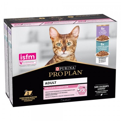 PRO PLAN GATO ADULTO DELICATE DIGESTION- ALIMENTO EM MOLHO  - MULTIPACK 5+5