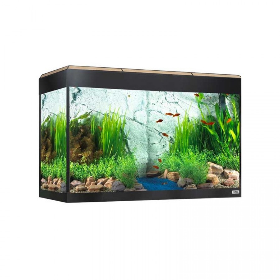AQUARIO ROMA 125LT COM ILUMINAÇÃO LED BLUETOOTH CARVALHO + MESA EM CARVALHO