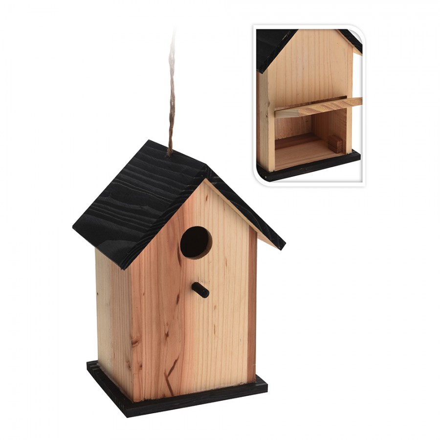 NINHO DE MADEIRA PARA PÁSSAROS COR MADERA 15,5x13x22cm