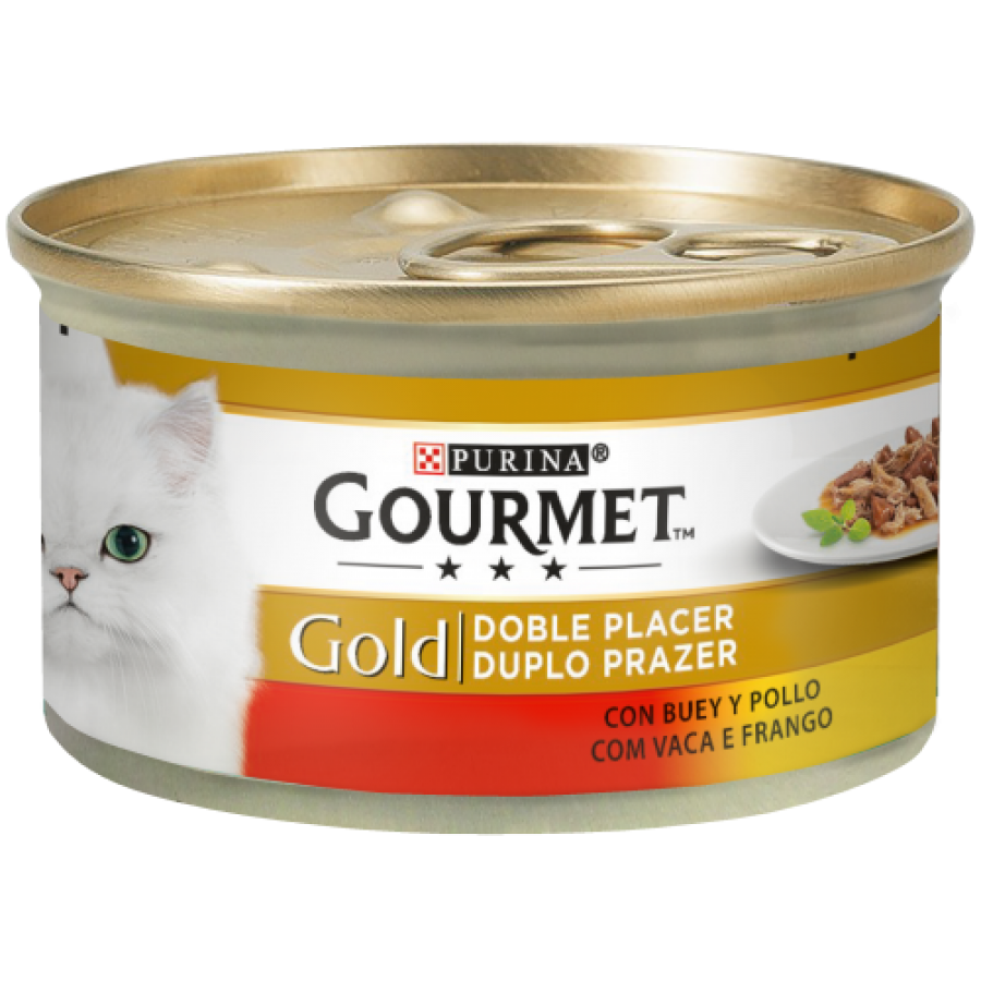 PURINA GATO GOURMET GOLD DUPLO PRAZER CARNE DE VACA E FRANGO - 85GR PURINA GATO GOURMET GOLD DUPLO PRAZER CARNE DE VACA E FRANGO - 85GR
