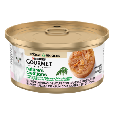 PURINA GATO GOURMET NATURE'S CREATIONS LASCAS ATUM E GAMBAS - 70GR