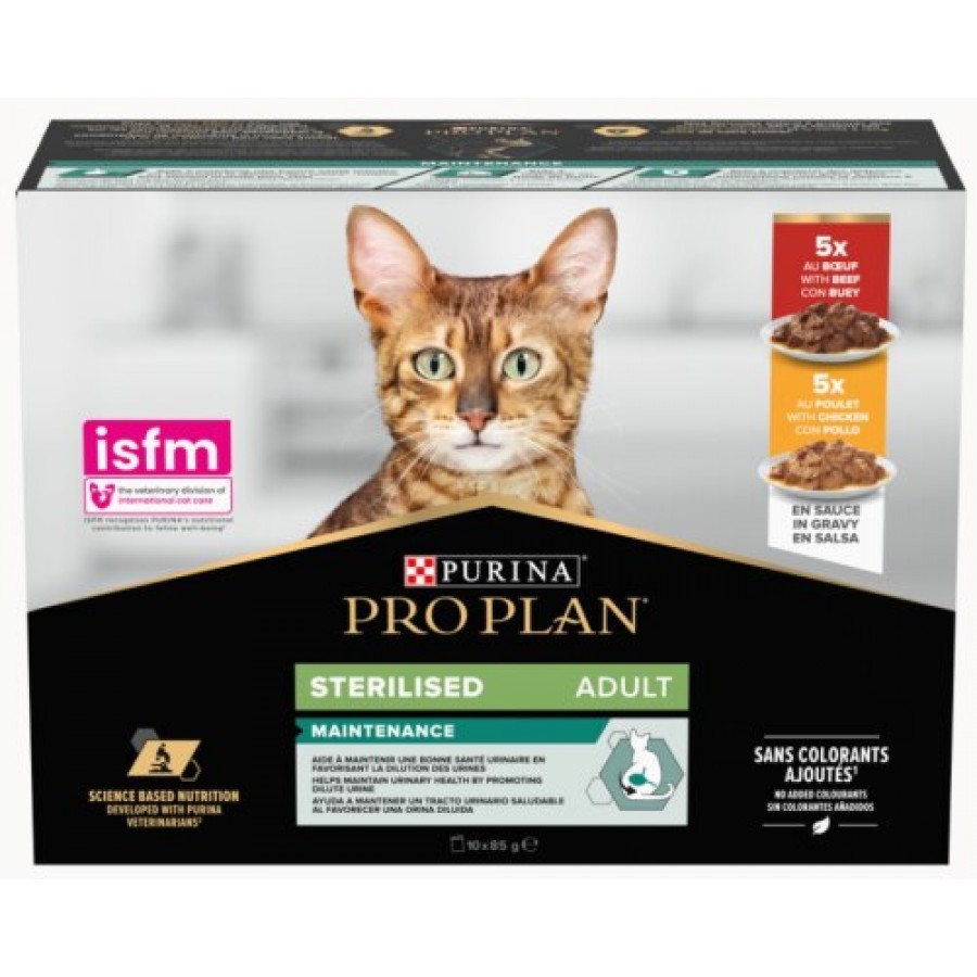 PRO PLAN GATO MAINTENANCE ESTERILIZADO VACA E FRANGO (10x85g)
