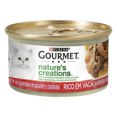 PURINA GATO GOURMET  NATURE'S CREATIONS VACA ,ERVILHA  E CENOURA - 85GR