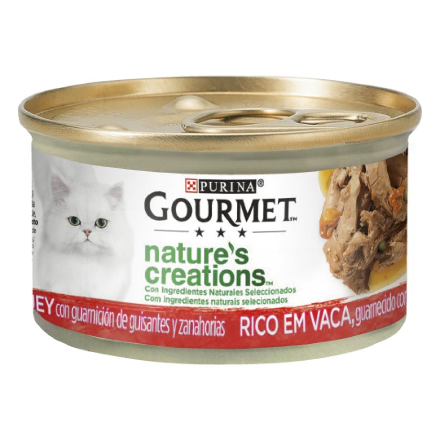 PURINA GATO GOURMET  NATURE'S CREATIONS VACA ,ERVILHA  E CENOURA - 85GR