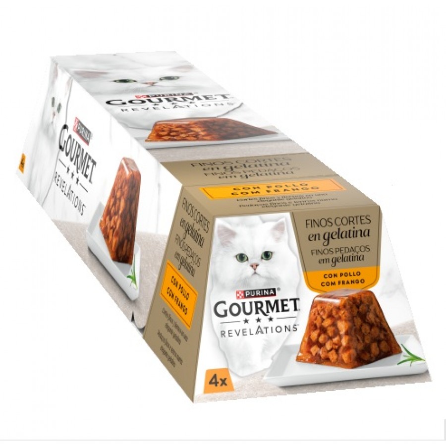PURINA GATO GOURMET REVELATIONS PEDAÇOS FINOS EM GELATINA FRANGO (4x57GR)
