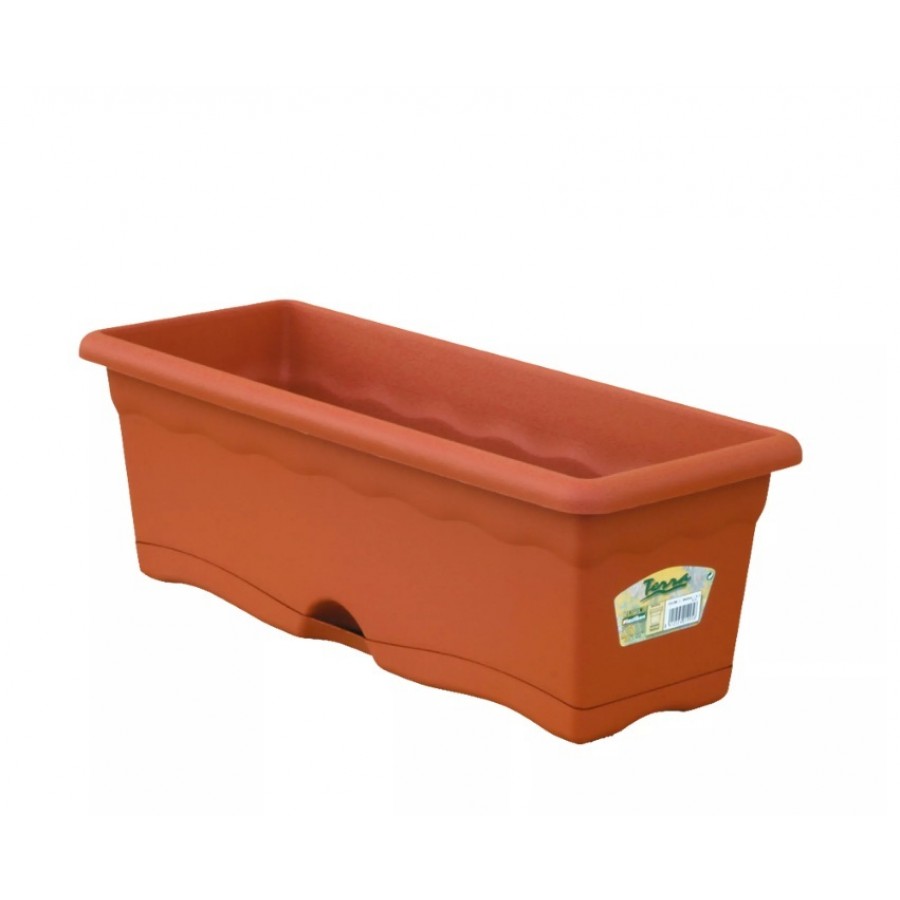 FLOREIRA COM PRATO INTEGRADO COR TERRACOTA 50 x 20 cm FLOREIRA COM PRATO INTEGRADO COR TERRACOTA 50 x 20 cm