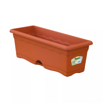FLOREIRA COM PRATO INTEGRADO COR TERRACOTA 60 x 20 cm