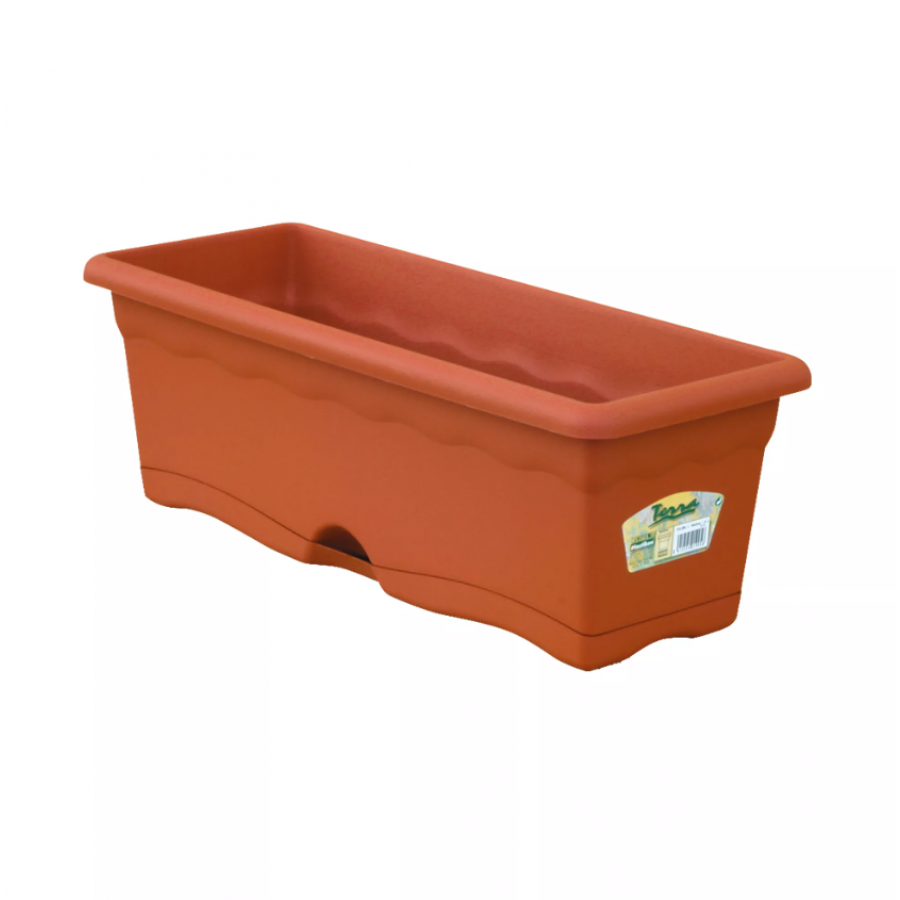 FLOREIRA COM PRATO INTEGRADO COR TERRACOTA 60 x 20 cm FLOREIRA COM PRATO INTEGRADO COR TERRACOTA 60 x 20 cm