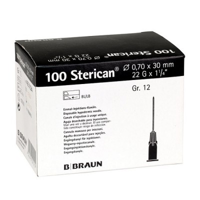 AGULHA DESCARTAVEL G22 0.7X30 MM PRETA STERICAN - (caixa 100 unidades)