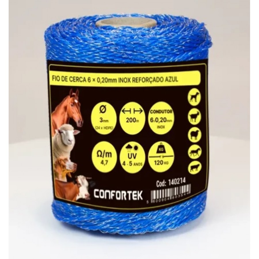 ROLO DE FIO CERCA REFORÇADO 6 CONDUTORES 0.2MM AZUL- 200 MT ROLO DE FIO CERCA REFORÇADO 6 CONDUTORES 0.2MM AZUL- 200 MT