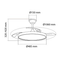 VENTOINHA DE TETO LED 3CCT COM PÁS RETRÁTEIS, POLARIS, 43 W, 4430 lm, PRETO, LÂMINAS Ø106 cm, TECTO Ø48,5 cm, ALTURA 32 - 42 cm VENTOINHA DE TETO LED 3CCT COM PÁS RETRÁTEIS, POLARIS, 43 W, 4430 lm, PRETO, LÂMINAS Ø106 cm, TECTO Ø48,5 cm, ALTURA 32 - 42 cm
