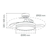 VENTOINHA DE TETO LED 3CCT PÁS RETRÁTEIS MOSS MINI 46 W 5520 lm PRETO, PÁS Ø92 cm, APLIQUE Ø39 cm, ALTURA 32 - 42 cm VENTOINHA DE TETO LED 3CCT PÁS RETRÁTEIS MOSS MINI 46 W 5520 lm PRETO, PÁS Ø92 cm, APLIQUE Ø39 cm, ALTURA 32 - 42 cm