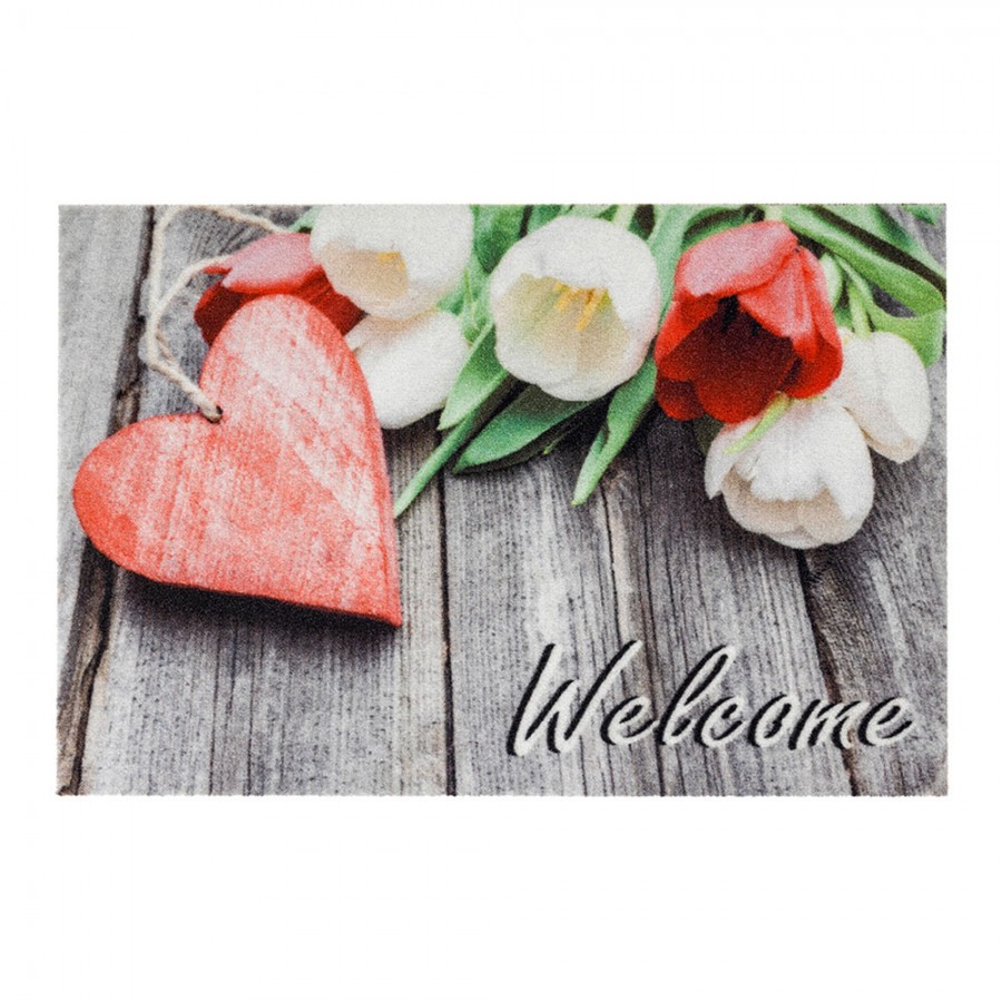 TAPETE DE INTERIOR, DECO PRINT, 40 x 60 cm, 100% POLIAMIDA, FLORES CORAÇÃO WELCOME TAPETE DE INTERIOR, DECO PRINT, 40 x 60 cm, 100% POLIAMIDA, FLORES CORAÇÃO WELCOME