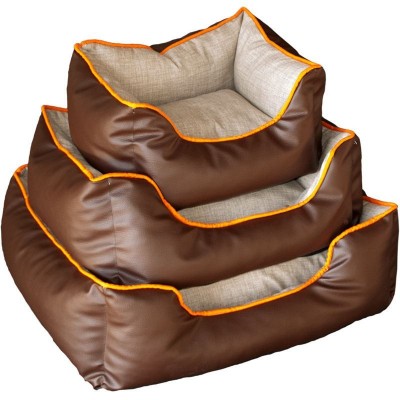 CAMA EM TECIDO MODELO POLI-PELE CASTANHA QUADRADA T1