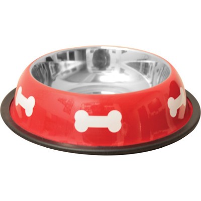 COMEDOURO XS AÇO INOXIDAVEL VERMELHO / OSSOS 450ML