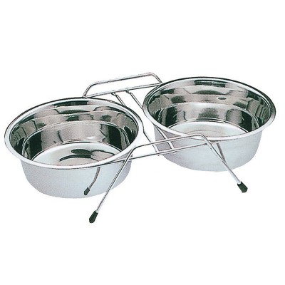 COMEDOURO L DUPLO COM SUPORTE 2 X 2800ML
