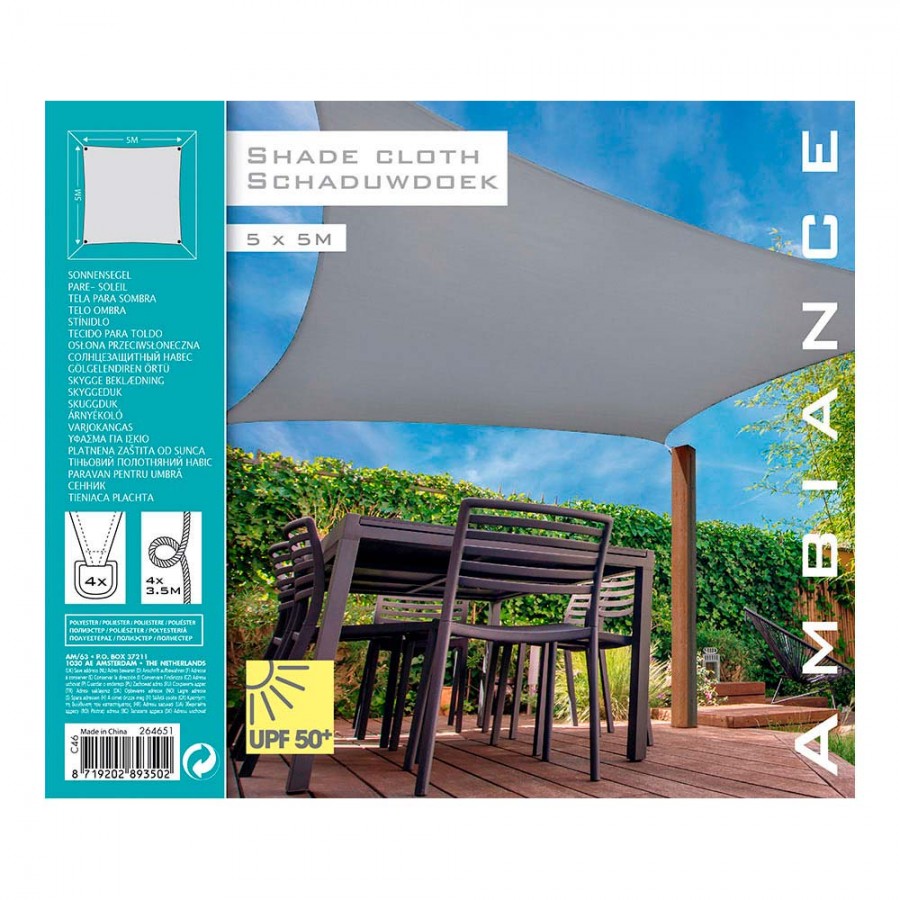TOLDO VELA QUADRADO CINZA CLARO 5 X 5MT AMBIANCE TOLDO VELA QUADRADO CINZA CLARO 5 X 5MT AMBIANCE