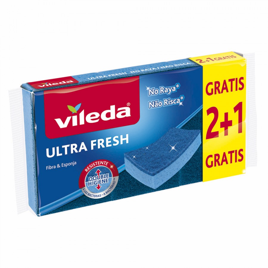 VILEDA ESFREGÃO ESPONJA ULTRAFRESH NAO RISCA- 2+1 GRATIS VILEDA ESFREGÃO ESPONJA ULTRAFRESH NAO RISCA- 2+1 GRATIS