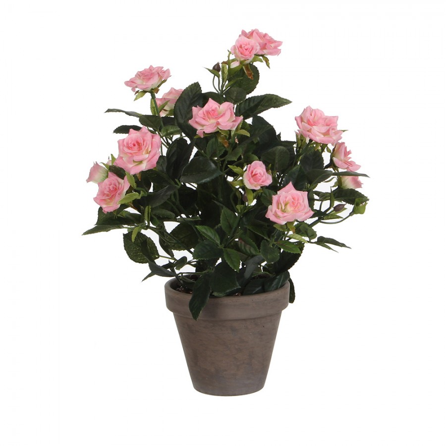 ROSAS COR ROSA PVC EM VASO CINZENTO