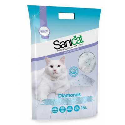 SANICAT  AREIA PARA GATOS SÍLICA DIAMONDS 15L