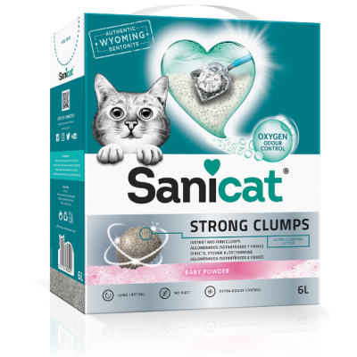 SANICAT  AREIA PARA GATOS STRONG CLUMPS BABY POWDER 6L