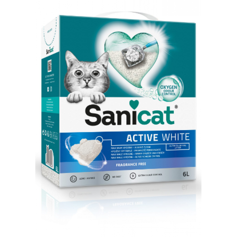 SANICAT  AREIA PARA GATOS ACTIVE WHITE FRAGRANCE FREE 6L