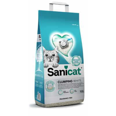 SANICAT  AREIA PARA GATOS CLUMPING WHITE FRAGRANCE FREE 10L