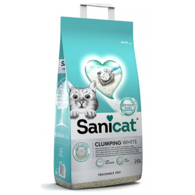 SANICAT  AREIA PARA GATOS CLUMPING WHITE FRAGRANCE FREE 20L
