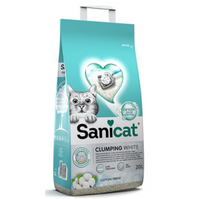 SANICAT  AREIA PARA GATOS CLUMPING WHITE COTTON FRESH 20L