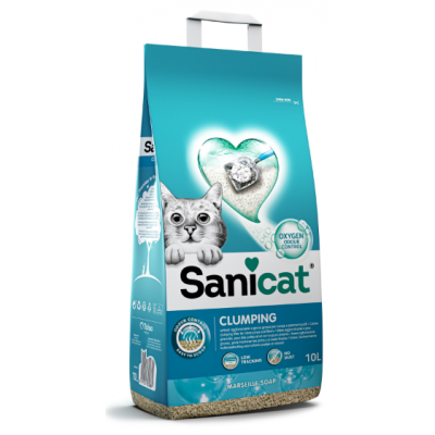 SANICAT  AREIA PARA GATOS CLUMPING SABÃO DE MARSELHA 10L