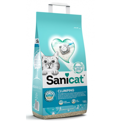 SANICAT  AREIA PARA GATOS CLUMPING SABÃO DE MARSELHA 16L