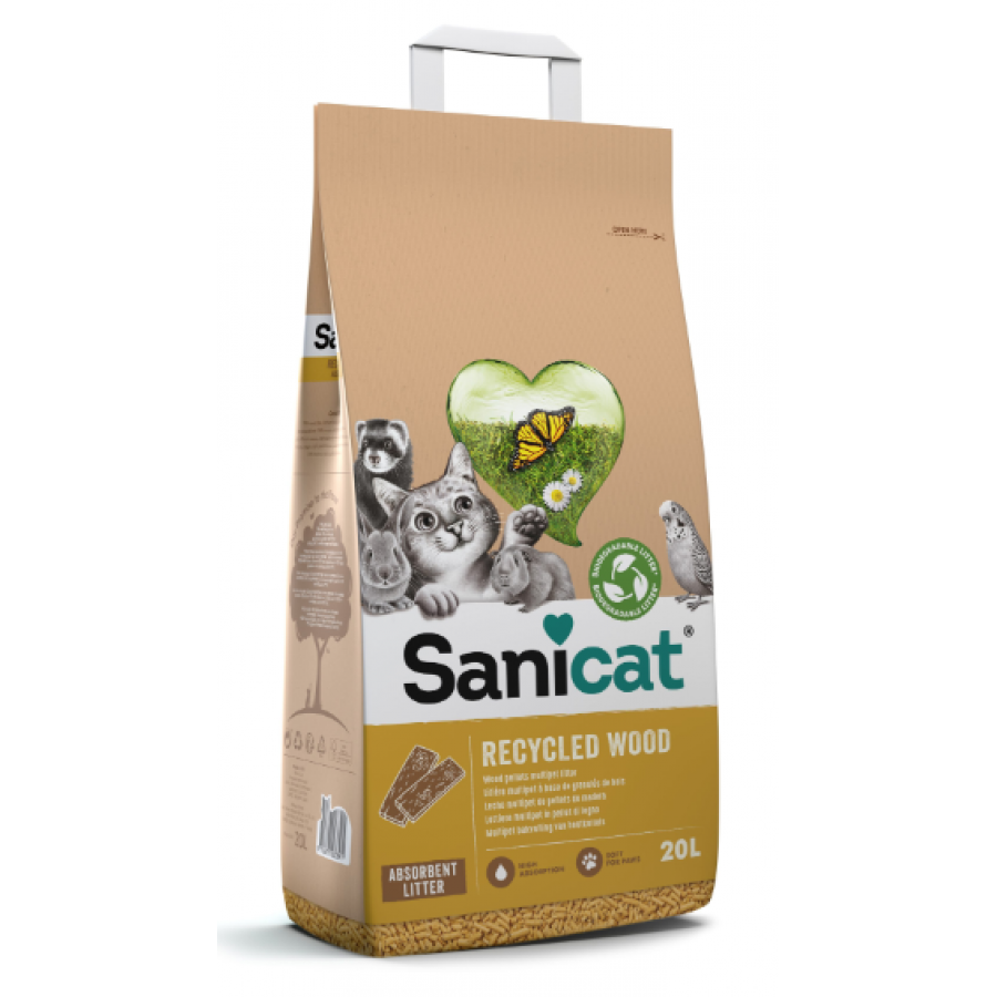 SANICAT  ABSORVENTE PARA GATOS ORGANIC RECYCLED WOOD 20L