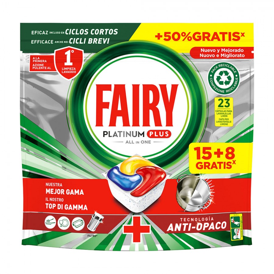 FAIRY DETERGENTE MAQUINA LOIÇA PASTILHAS PLATINUM PLUS 15+8 GRATIS