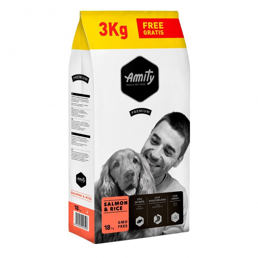 AMITY PREMIUM - SALMON & RICE -15KG + 3KG GRATIS AMITY PREMIUM - SALMON & RICE -15KG + 3KG GRATIS