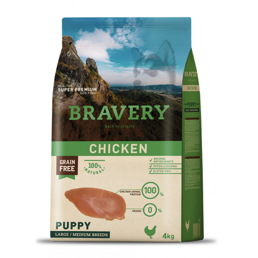 BRAVERY CAO PUPPY CHICKEN MEDIUM/LARGE BREEDS - 4KG BRAVERY CAO PUPPY CHICKEN MEDIUM/LARGE BREEDS - 4KG