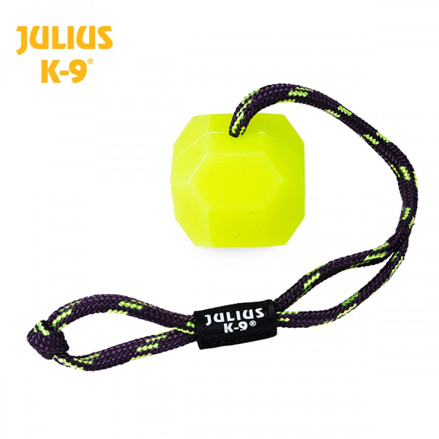 BOLA "JULIUS K-9" FLUORESCENTE C/ CORDA Ø 6 CM (AMARELA/DURA)