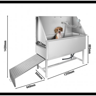 BANHEIRA C/PORTA E RAMPA 1250 X 885 X 560 - AÇO INOX
