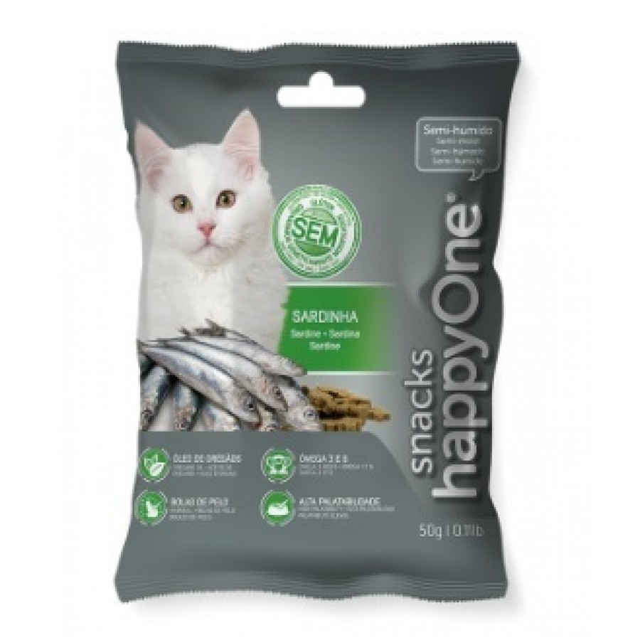 HAPPY ONE SNACKS SEMI-HUMIDO GATO SARDINHA - 50GR HAPPY ONE SNACKS SEMI-HUMIDO GATO SARDINHA - 50GR