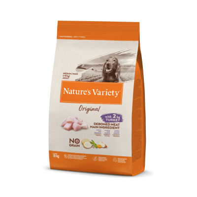 NATURE'S VARIETY ORIGINAL  CAO ADULTO MEDIUM/MAXI  NO GRAIN PERÚ -  10 KG