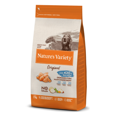 NATURE'S VARIETY ORIGINAL  CAO ADULTO MEDIUM/MAXI NO GRAIN SALMÃO -  2KG