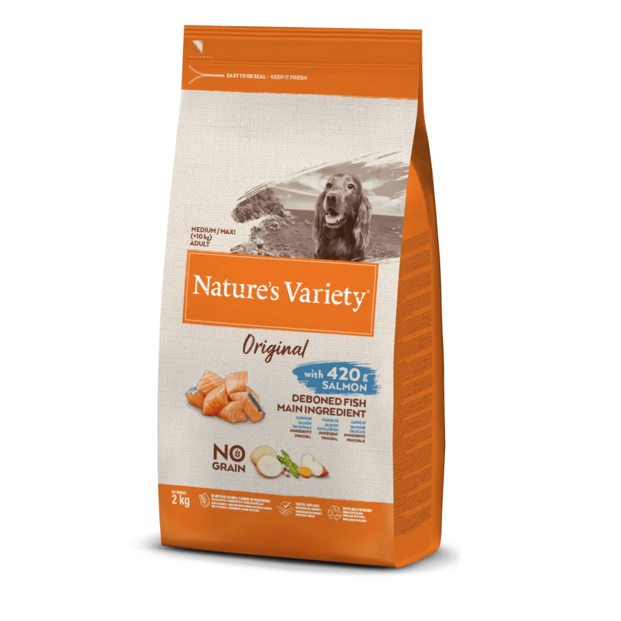 NATURE'S VARIETY ORIGINAL  CAO ADULTO MEDIUM/MAXI NO GRAIN SALMÃO -  2KG