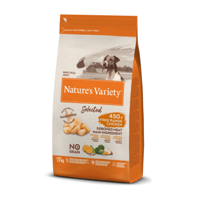 NATURE'S VARIETY SELECTED CAO ADULTO MINI NO GRAIN FRANGO DO CAMPO -  1.5 KG