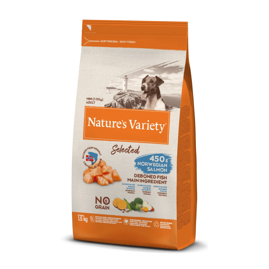 NATURE'S VARIETY SELECTED  CAO ADULTO MINI NO GRAIN SALMÃO DA NORUEGA - 1.5 KG
