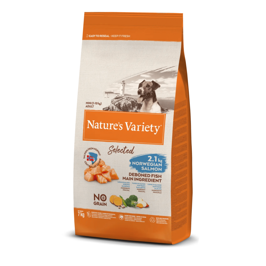 NATURE'S VARIETY SELECTED  CAO ADULTO MINI NO GRAIN SALMÃO DA NORUEGA - 7 KG