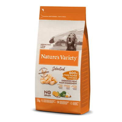 NATURE'S VARIETY SELECTED  CAO ADULTO MEDIUM/MAXI  NO GRAIN FRANGO DO CAMPO -  2 KG