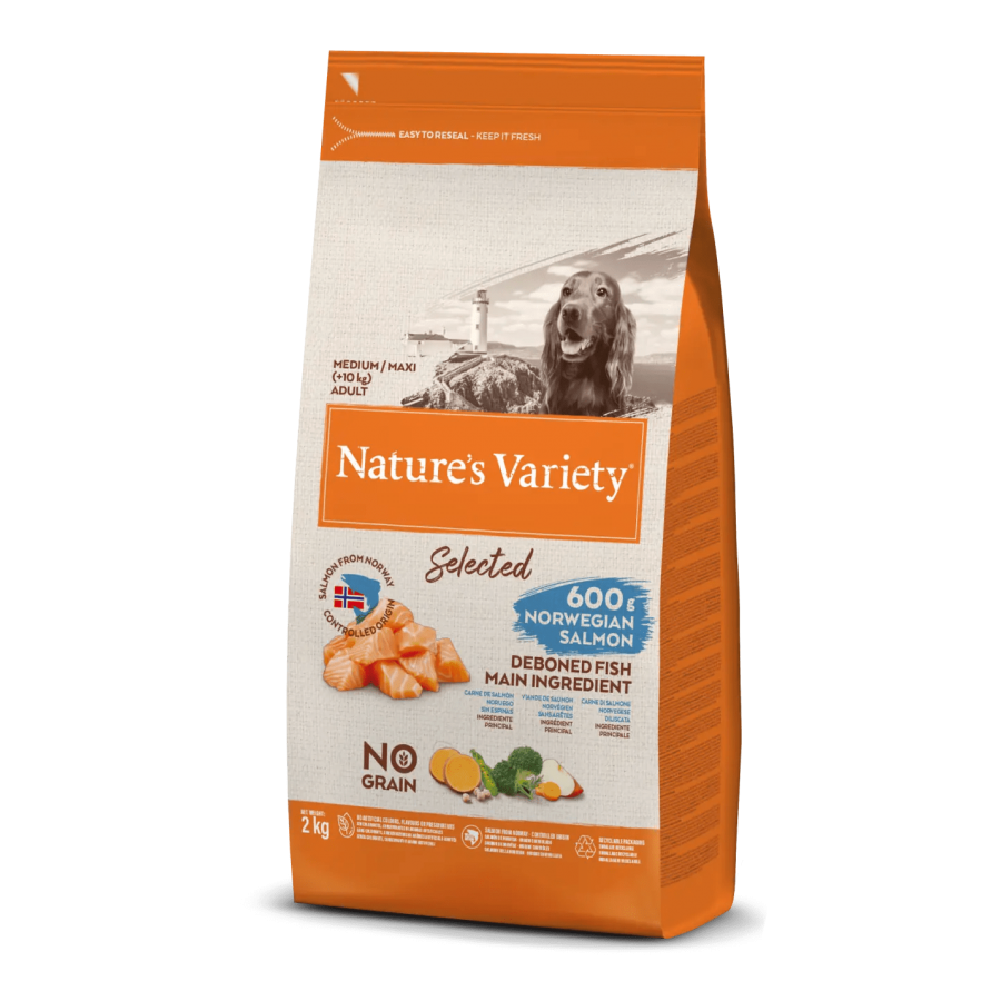 NATURE'S VARIETY SELECTED  CAO ADULTO MEDIUM/MAXI NO GRAIN SALMÃO DA NORUEGA - 2 KG