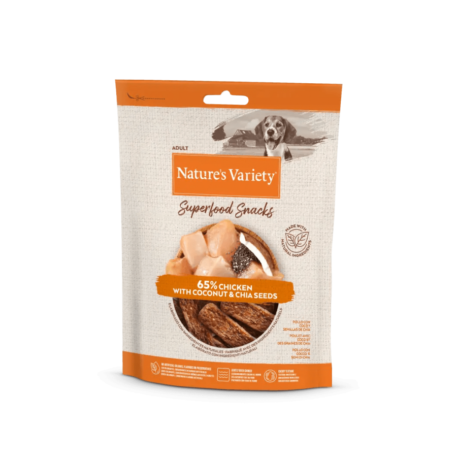 NATURE'S VARIETY CAO SUPERFOOD SNACKS FRANGO (8X85G) NATURE'S VARIETY CAO SUPERFOOD SNACKS FRANGO (8X85G)