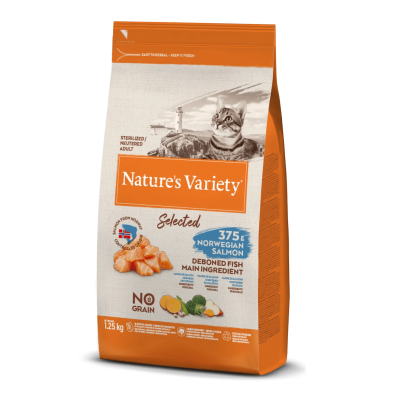 NATURE'S VARIETY SELECTED  GATO  STERILIZED/NEUTEREDADULTO NO GRAIN SALMÃO DA NORUEGA - 1,25KG
