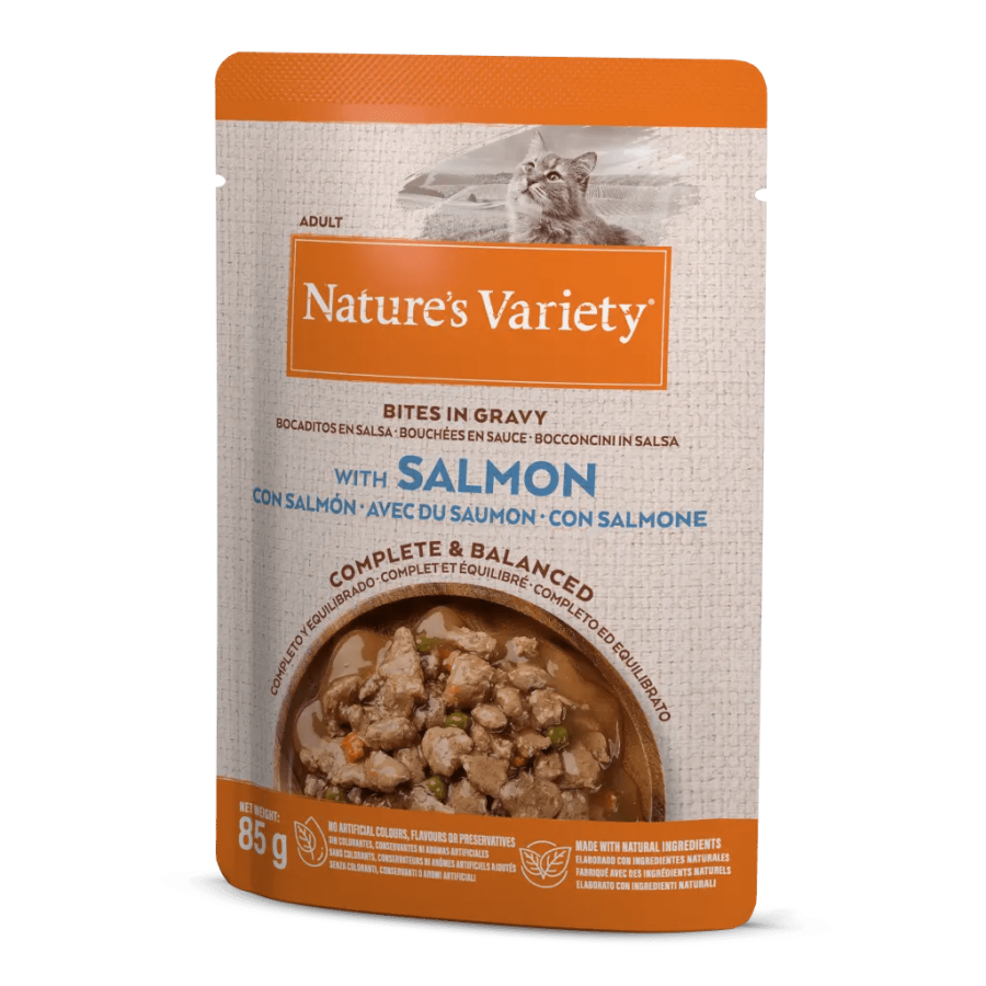 NATURE'S VARIETY ORIGINAL GATO WET PEDAÇOS COM MOLHO SALMÃO ( 22X85G) NATURE'S VARIETY ORIGINAL GATO WET PEDAÇOS COM MOLHO SALMÃO ( 22X85G)