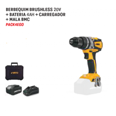 VITO BERBEQUIM BRUSHLESS SEM FIOS 20V + 1 BATERIAS 4HA+ CARREGADOR + MALA BMC